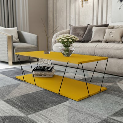 Salontafel | 100% Melamine Gecoat | Metalen Frame | 120x30x50 cm | Geel Zwart