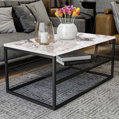 Salontafel | 100% Melamine Gecoat | WitZwart | 95x43x55 cm Salontafel | 100% Melamine Gecoat | WitZwart | 95x43x55 cm