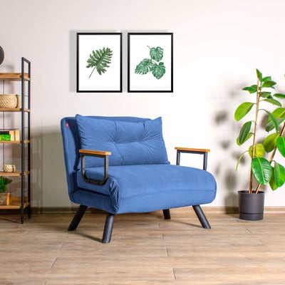 Atelier Del Sofa 1-zits slaapbank in blauwe stof - metalen frame, omvormbaar, belastbaar tot 100 kg Atelier Del Sofa 1-zits slaapbank in blauwe stof - metalen frame, omvormbaar, belastbaar tot 100 kg