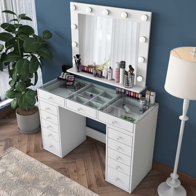 Make-uptafel met spiegel Maxima - 45x120x80 - MDF/wit Make-uptafel met spiegel Maxima - 45x120x80 - MDF/wit
