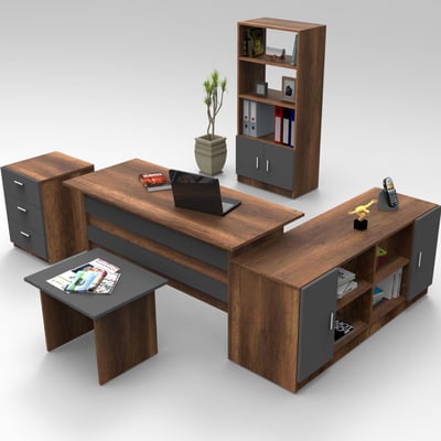Kantoormeubelset VO15 - 100% MELAMINE - Walnoot - 140 x 140 x 60 cm