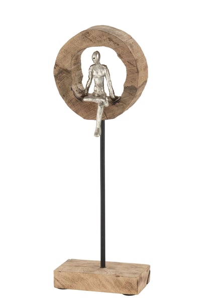 Figuur denker ring hoog mangohout/aluminium naturel/zilver Figuur denker ring hoog mangohout/aluminium naturel/zilver