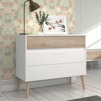 Ladekast Hardy 91cm met 3 lades - wit/eik 