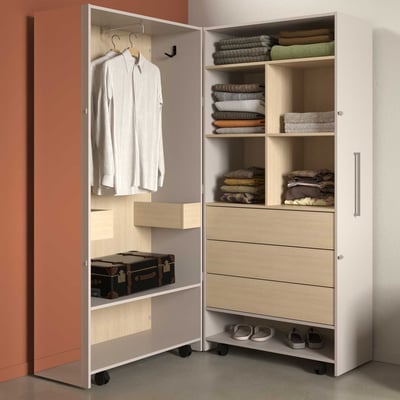 Hoekkledingkast Barda - 81x87x185cm - 3 lades - met spiegel - beige/eikdecor