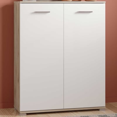 Schoenenkast Ravito - 80x35x102cm - 2 deuren - wit/eikdecor