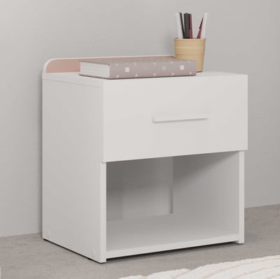 Nachtkastje Reverso - 34x40x45cm - met opberglade - wit/roze Nachtkastje Reverso - 34x40x45cm - met opberglade - wit/roze