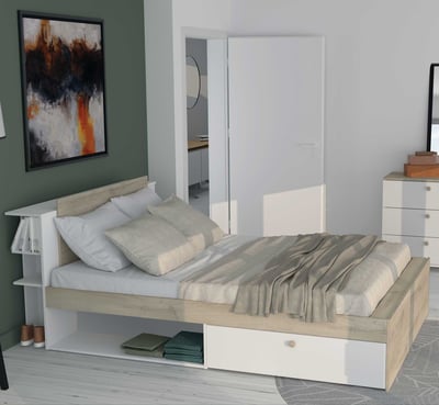 Bed Maura met opbergruimte 140 x 190cm/200 cm-Kronberg eik/mat wit 