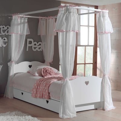 Hemelbed Amori 90x200cm met bedlade en voile- wit
