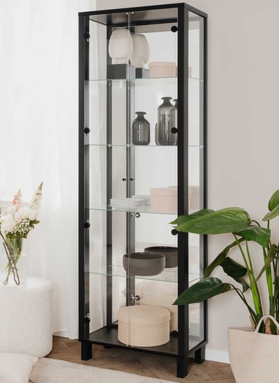 Vitrinekast Albano - 62x33x189cm - 2 deuren - zwart Vitrinekast Albano - 62x33x189cm - 2 deuren - zwart