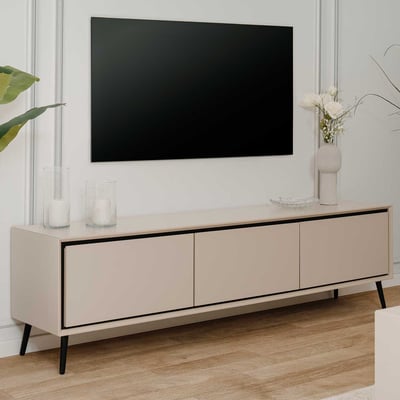 Tv-meubel Auryn - 175x38x50cm - 3 deuren - zand/zwart Tv-meubel Auryn - 175x38x50cm - 3 deuren - zand/zwart
