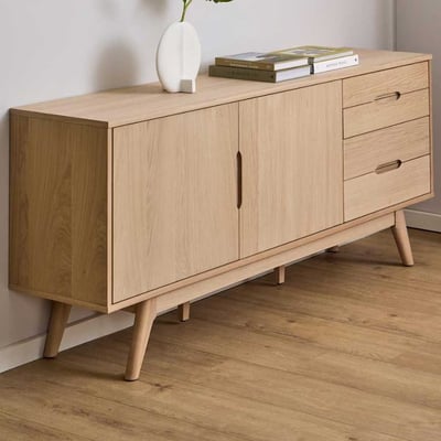 Dressoir Merza - 180x40x75cm - 2 deuren & 4 lades - wit eikenfineer