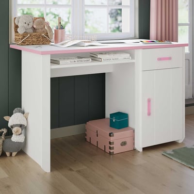 Kinderbureau Biotiful 1 deur & 1 lade - roze/wit
