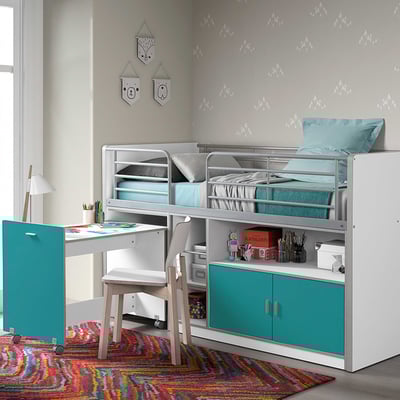 Halfhoogslaper met bureau Bonny 91 - turquoise Halfhoogslaper met bureau Bonny 91 - turquoise