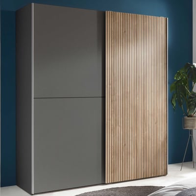 Kledingkast Bernard - 170x57x196cm - 2 deuren - antraciet/eikdecor