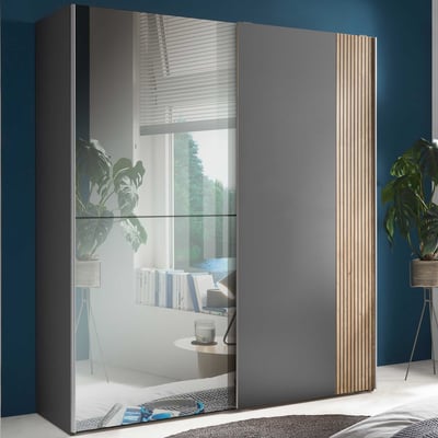 Kledingkast Bernard - 170x57x196cm - 2 deuren - met spiegel - antraciet/eikdecor