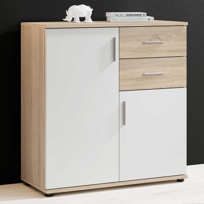 Commode Debby 2 deuren en 2 lades - wit/sonoma eik
