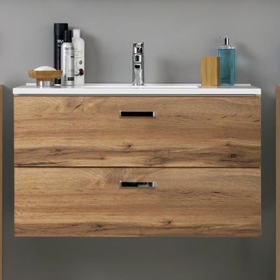 Wastafelmeubel Bobbi 80cm 2 lades - eik