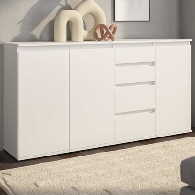 Dressoir Brest - 160x35x84cm - 3 deuren & 4 lades - wit