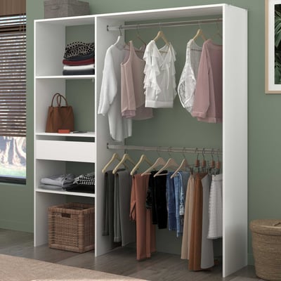 Kledingkast Botan 162cm, 1 lade & 3 legplanken & 1 kledingroede - wit