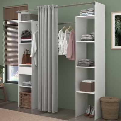 Kledingkast Botan 176cm - met gordijn - 6 legplanken, 2 kledingroedes, 1 lade - wit
