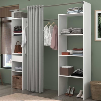 Kledingkast Botan 198cm - met gordijn - 6 legplanken, 2 kledingroedes & 1 lade - wit