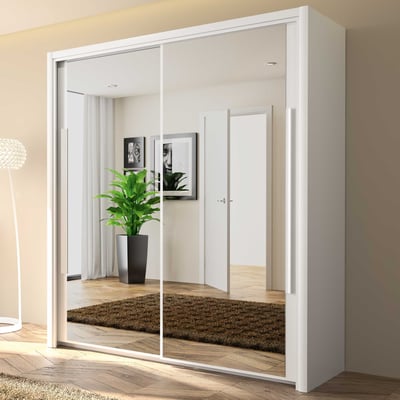 Kledingkast Cody 199cm met 2 schuifdeuren & spiegel - wit