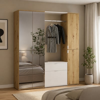 Kledingkast Projekt X Emob - Artisan Oak en Wit - 152x193x34 cm