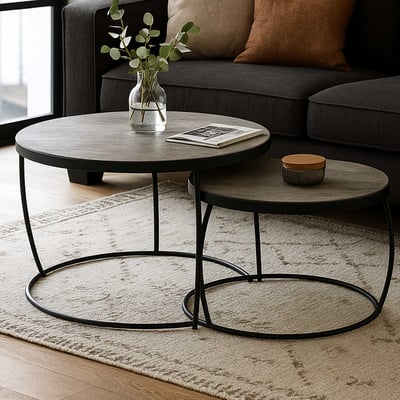 Set van 2 salontafels Lars-grijs mangohout