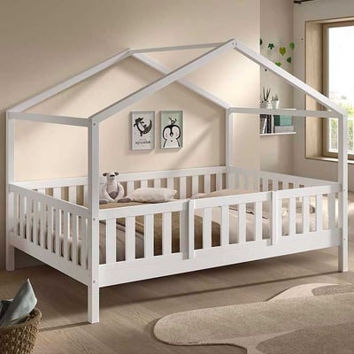 Huisbed Dallas - 140x200cm - met beveiliging - massief dennenhout - wit