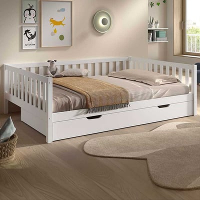 Kajuitbed Dallas - 140x200cm - met bedlade - massief dennenhout - wit
