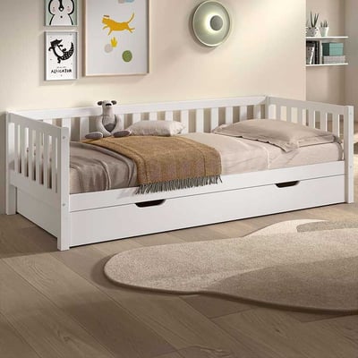 Kajuitbed Dallas - 90x200cm - met bedlade - massief dennenhout - wit