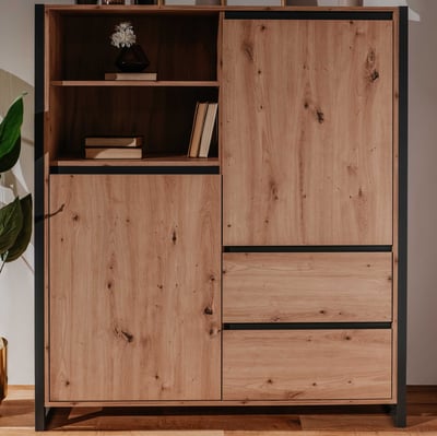 Dressoir Damon hoog 120cm 2 deuren - eik/antraciet 