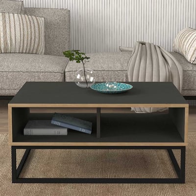 Salontafel Dolores - 90x60x42cm - met opbergruimte - antraciet/eikdecor