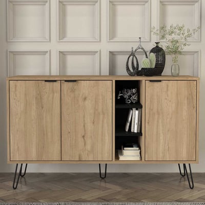 Dressoir Dorel - 140x40x83cm - drie deuren - eikdecor