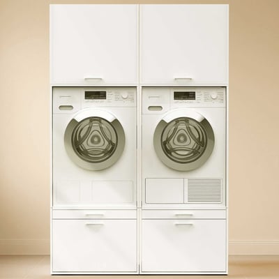 Kasten voor wasruimte Linea - 133x67x200cm - 2 deuren & 2 lades - wit