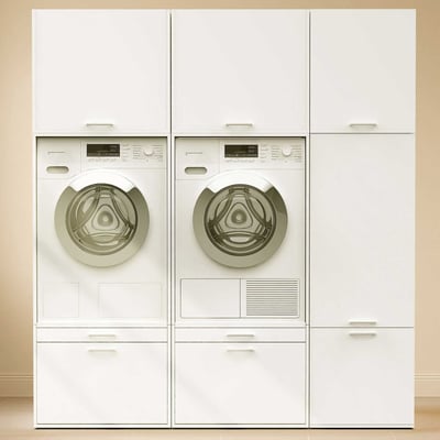 Kasten voor wasruimte Linea - 183x67x200cm - 5 deuren & 2 lades - wit