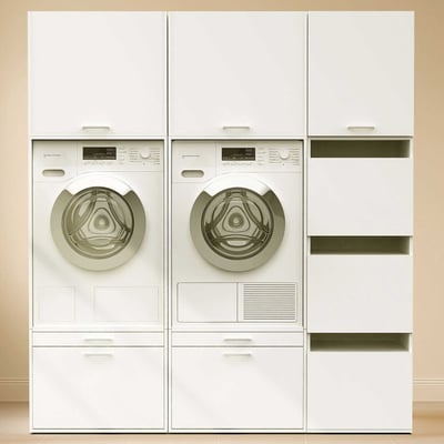 Kasten voor wasruimte Linea - 183x67x200cm - 6 deuren & 2 lades - wit