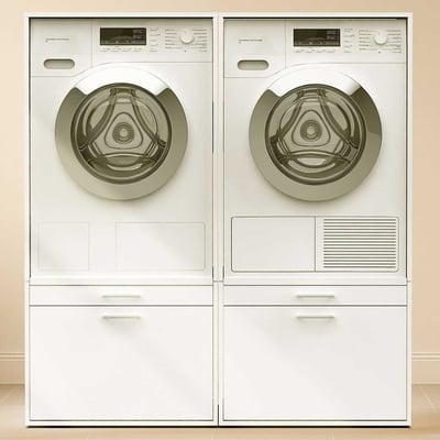 Kasten voor wasruimte Linea - 133x67x142cm - 2 lades - wit