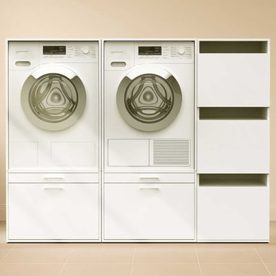 Kasten voor wasruimte Linea - 183x67x142cm - 3 deuren & 2 lades - wit