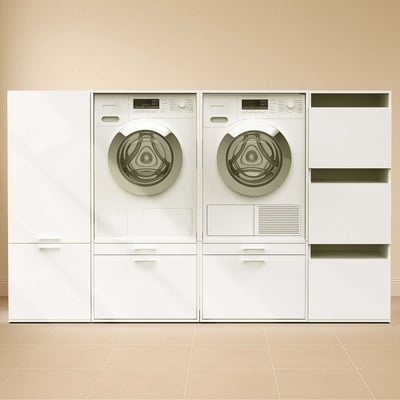 Kasten voor wasruimte Linea - 233x67x142cm - 5 deuren & 2 lades - wit