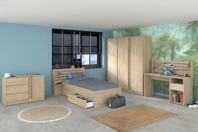 Kinderkamer Tokio: bed 90x200 met lades, kleerkast, commode, bureau Kinderkamer Tokio: bed 90x200 met lades, kleerkast, commode, bureau