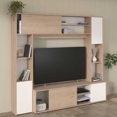 TV-wandmeubel Owen - 216x40x198cm - eikdecor/wit