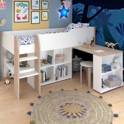 Halfhoogslaper met bureau Moscon 90x200 - wit/eik 