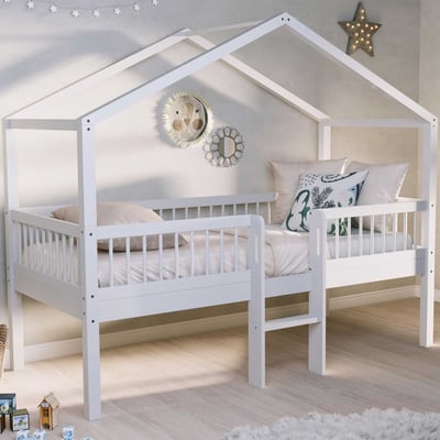 Huisbed Forrest - 90 x 200cm - met ladder - massief beukenhout - wit