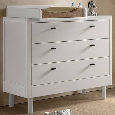 Commode met luierplank Forrest - 3 lades - massief beukenhout - wit