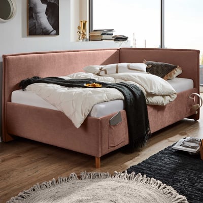 Kofferbed Ollie | Met rugleuning | 90 x 200 cm | Rozekleurig design