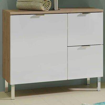 Wastafelonderkast Mauro 60cm met deur & 2 lades - eik/wit