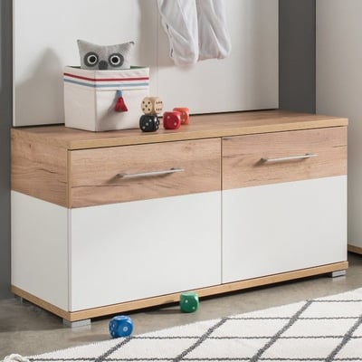 Schoenenkast Stoffel 96cm met 2 deuren - wit/eik Schoenenkast Stoffel 96cm met 2 deuren - wit/eik