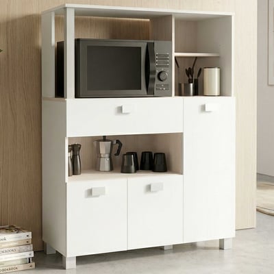 Microgolfkast Basiel-mat wit/acacia