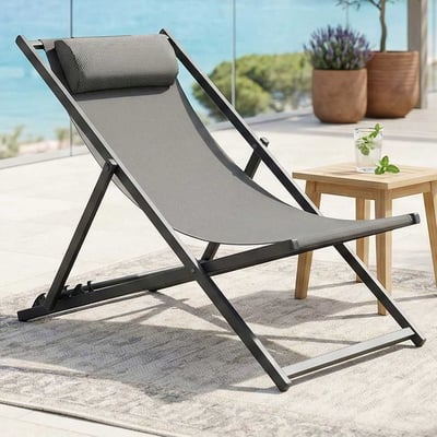 Strandstoel Danira Gescova - verstelbaar aluminium - 59x58x94 cm - Antraciet/Zilvergrijs